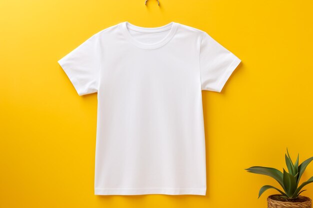 Hanger with white Tshirt on orange wall