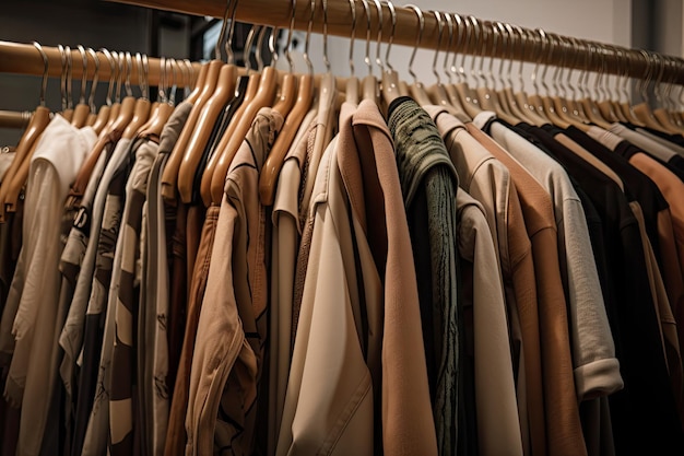 Hangers overflowing with clothing on fastfashion store rack