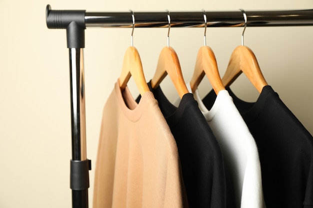 Hangers with stylish sweatshirts