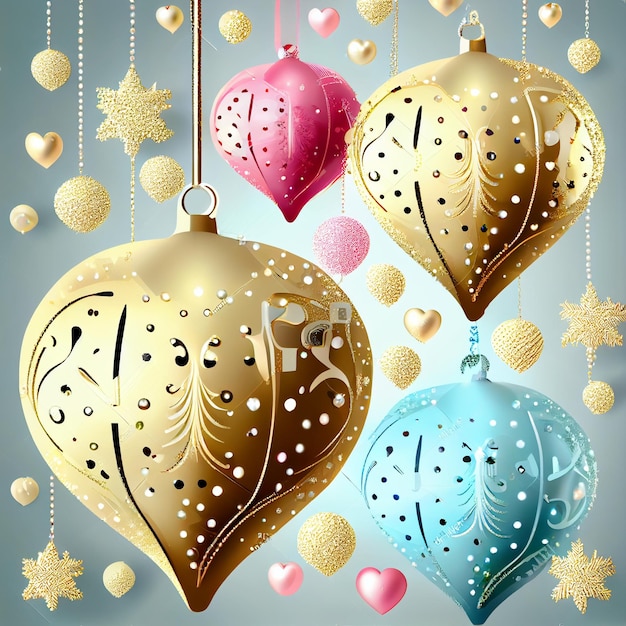 Hanging Balls Decorated with Heart Tree Snowflake