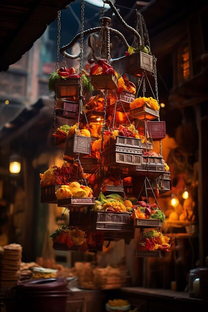 a hanging basket of flowers with a sign that says quot hibiscus quot