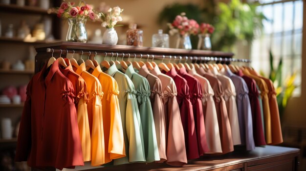 Hanging beautiful indian dresses different colors and decoration at market