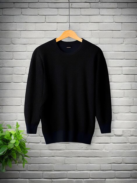 Hanging black sweater Mockup With brick Background image