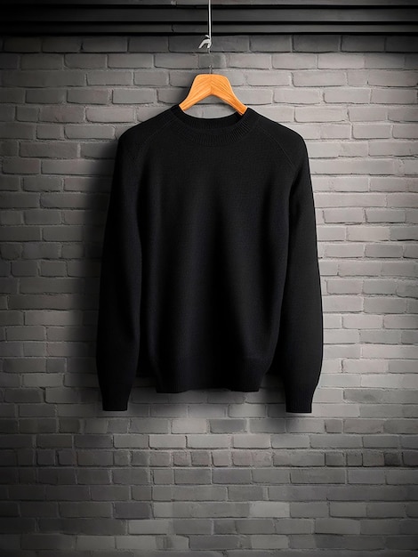 Hanging black sweater Mockup With brick Background image