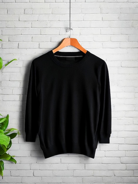 Hanging black sweater Mockup With brick Background image