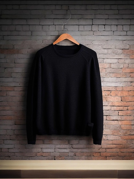 Hanging black sweater Mockup With brick Background image