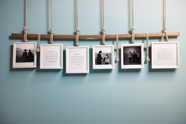 Hanging blank photo frames with text space