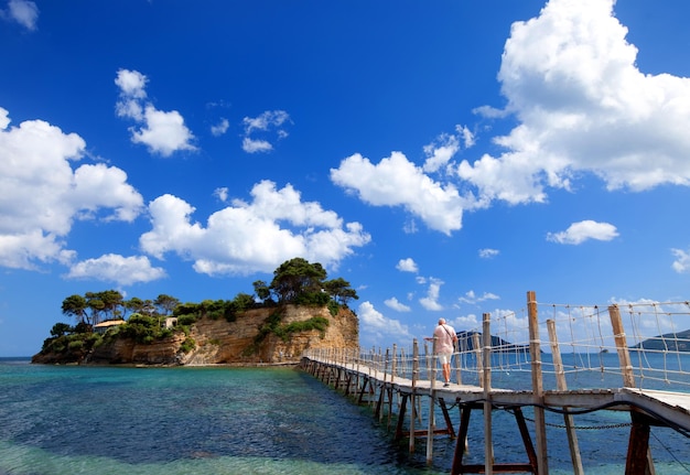 Hanging bridge to the island Zakhynthos in Greece