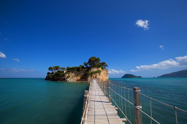 Hanging bridge to the island Zakhynthos in Greece