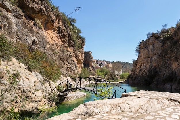 Hanging bridge on Lake Bolbaite Valencia Spain