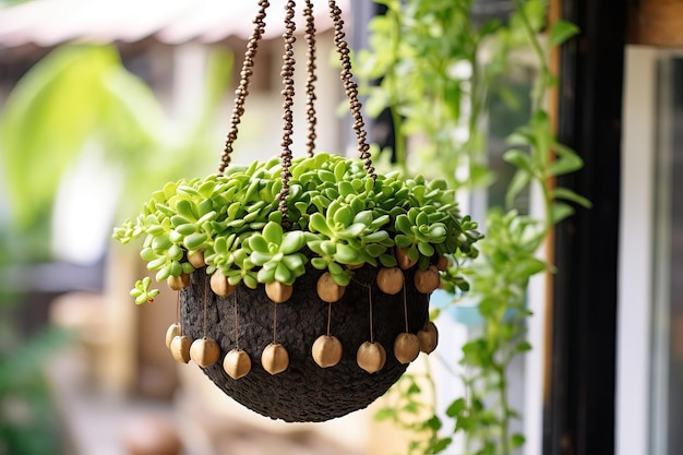 Photo hanging flower pot made of coconut shell