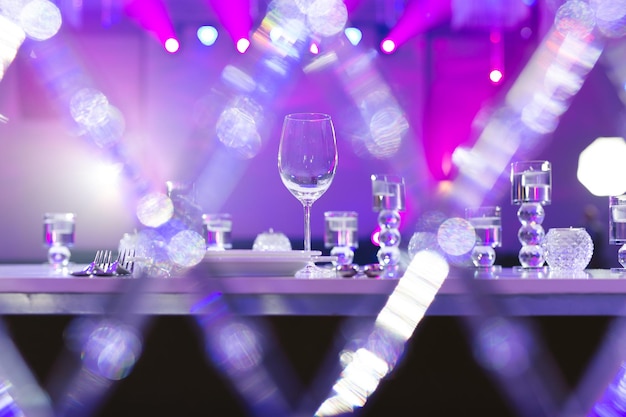 Hanging glass and shiny beads are an element of the wedding decor