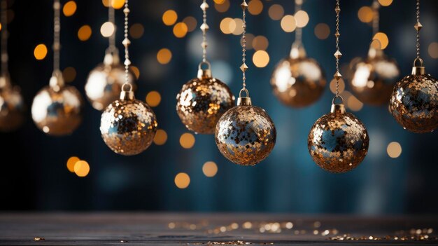 Hanging Glittery Baubles Gold Confetti Background Merry Christmas And Happy New Year Background