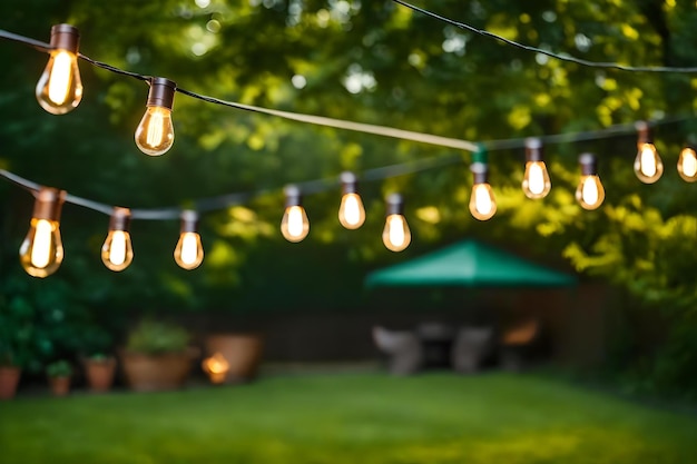 Hanging lights in the backyard.