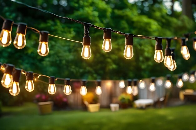 Hanging lights on a string with a string of lights hanging from the ceiling