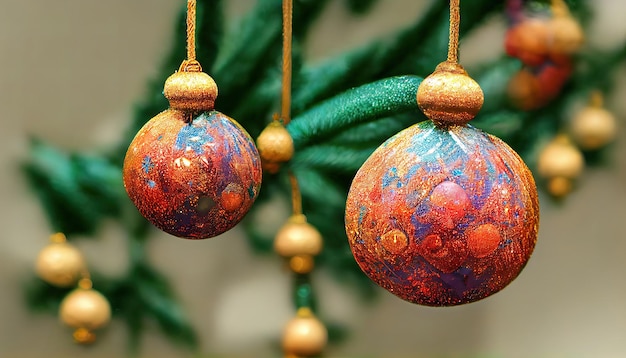 Hanging ornament3 on a christmas tree branch1 Hyperrealistic Max Details Photorealism Generative Ai