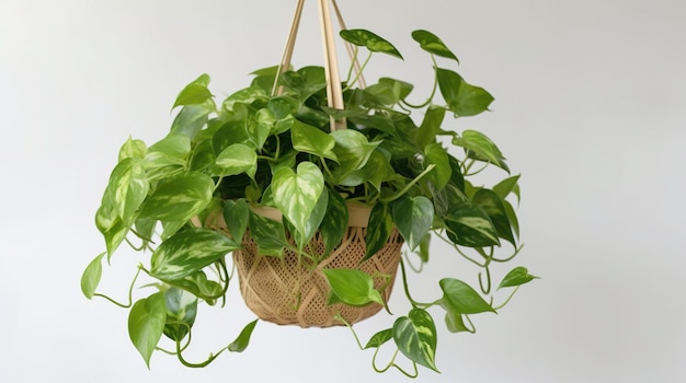 A hanging plant with a basket hanging from it