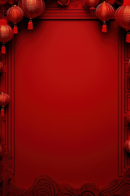 Foto hanging red chinese lanterns chinese art mockup made with generative ai