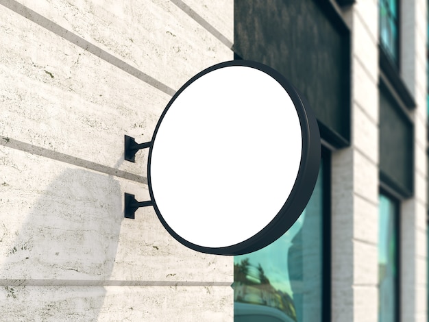 Photo hanging wall sign mockup, round billboard