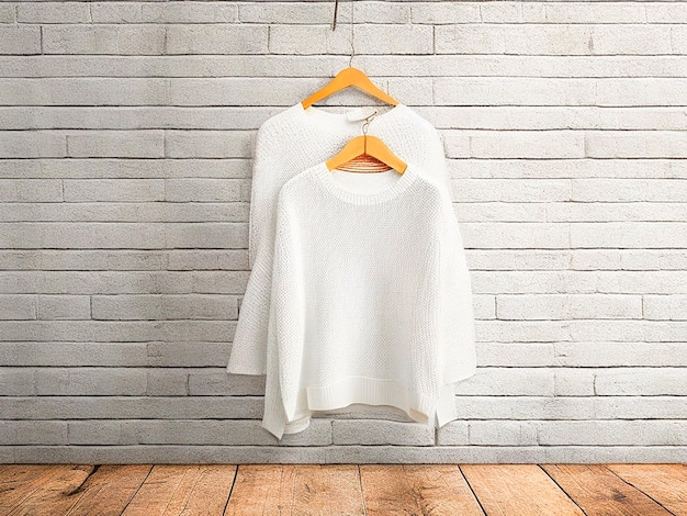 Hanging white sweater Mockup With brick Background image