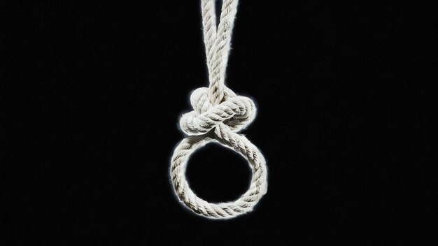 Hangmans knot white rope isolated on black background