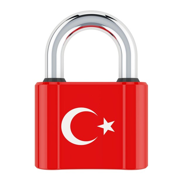 Hangslot met Turkse vlag 3D-weergave geïsoleerd op een witte achtergrond
