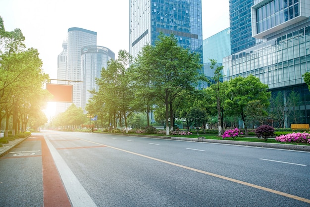 Hangzhou city architecture with prospects for Asphalt Pavement