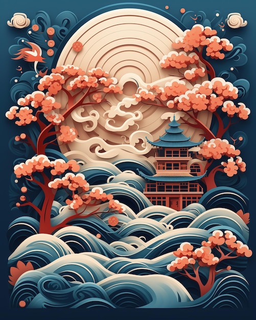 Hangzhou oriental landscape with paper art style