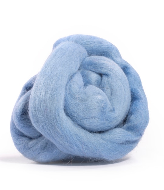 Hank merino wool blue color on a white background