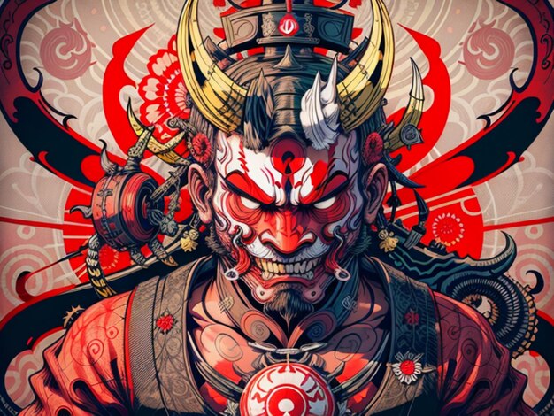 Маска в стиле Hannya от 0mib illustrator шедевр высокого качества 8k высокое разрешение