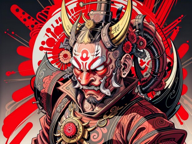 Маска в стиле Hannya от 0mib illustrator шедевр высокого качества 8k высокое разрешение