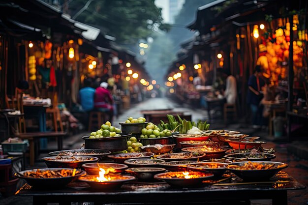 Hanoi Night Market Shopping Street Food and Culture generative IA