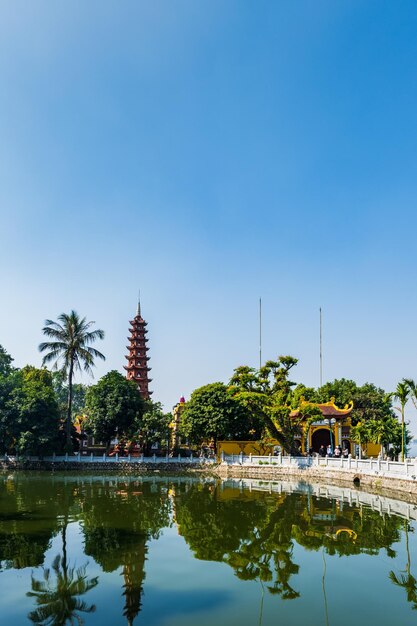 Hanoi west lake or tay ho lake view with tran quoc pagoda in vietnam