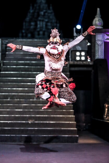 Photo hanoman flying from ramayana ballet performance