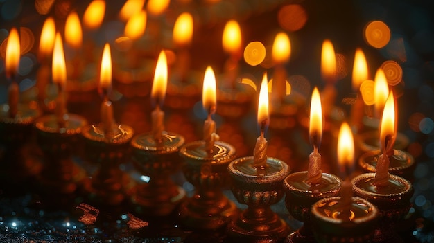 Photo a hanukkah background with candles and a menorah traditional candelabra