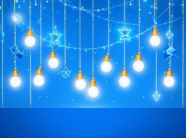 Hanukkah blue background with string of lights dreidels and jewish stars festive party decoration modern blurred vector illustration for jewish festival of light