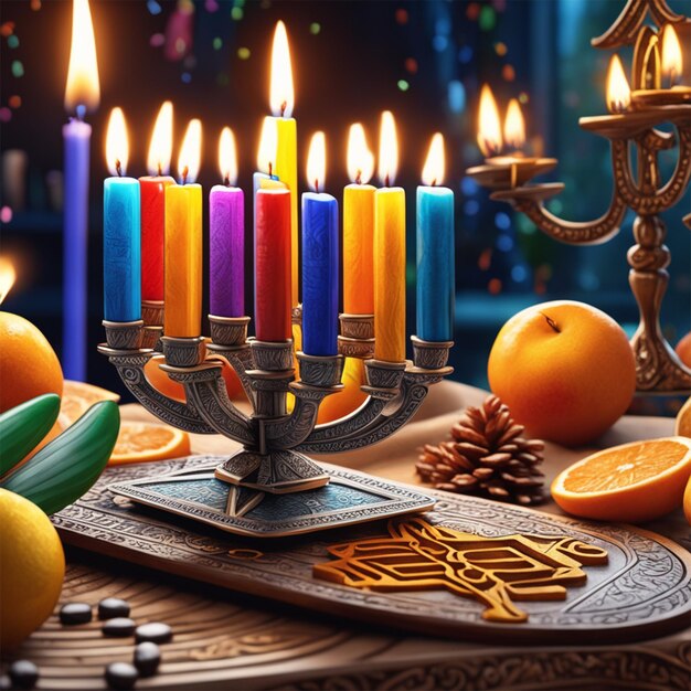 Hanukkah celebration capturing the oil miracle moment in the style of vibrant colors and warm light