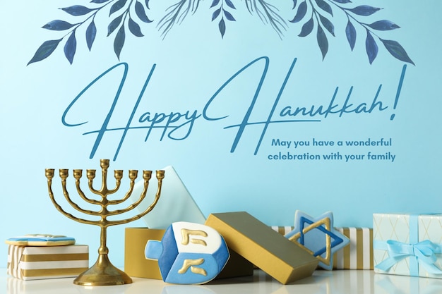 hanukkah celebration hanukkah candles with gifts created with generative ai technology