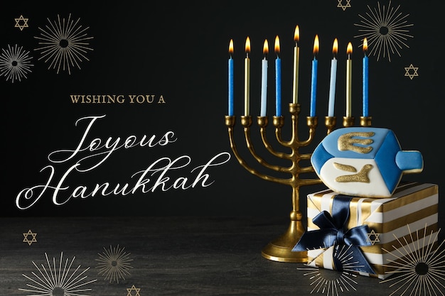 Hanukkah celebration Hanukkah candles with gifts