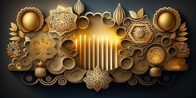 축제 유대인 명절을 위한 하누카 축하 장면 전통적인 기호가 있는 하누카 배경