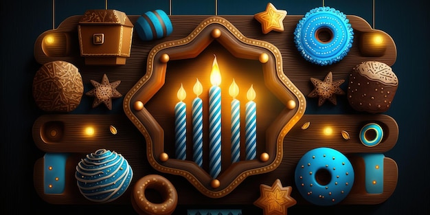 Hanukkah celebration scene for festival Jewish holiday Hanukkah background with traditional symbol