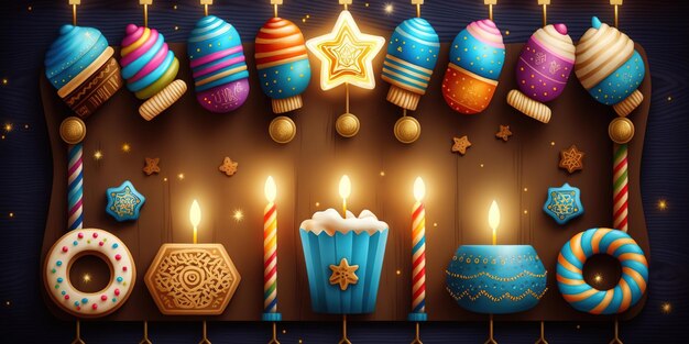 Hanukkah celebration scene for festival Jewish holiday Hanukkah background with traditional symbol