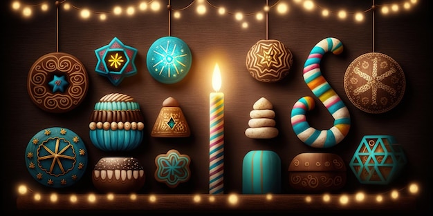 Hanukkah celebration scene for festival Jewish holiday Hanukkah background with traditional symbol