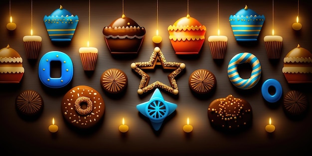 Hanukkah celebration scene for festival Jewish holiday Hanukkah background with traditional symbol