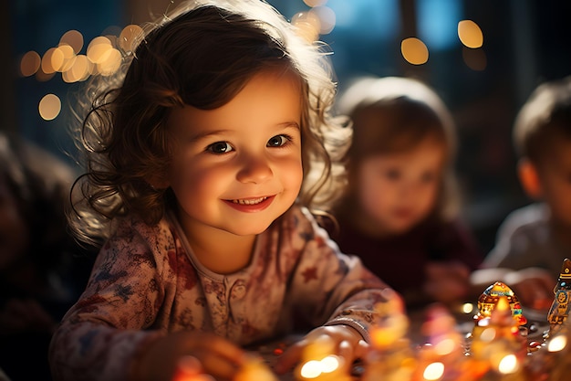 Hanukkah Day Celebrate the Festival of Lights Decorations Menorahs Dreidels and Pictures of Family