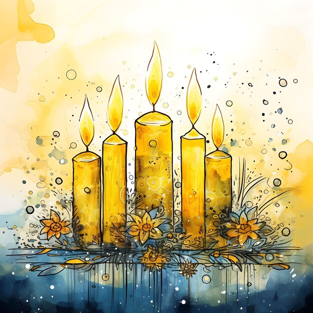 Hanukkah Day Celebrate the Festival of Lights Decorations Menorahs Dreidels and Pictures of Family