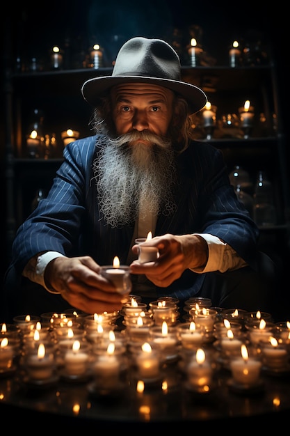 Hanukkah Day Celebrate the Festival of Lights Decorations Menorahs Dreidels and Pictures of Family