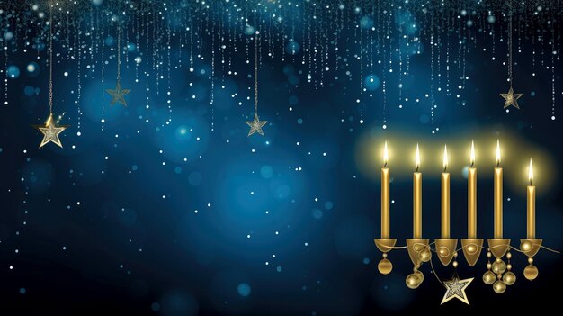 Photo hanukkah festive celebration concept glow of the menorah with shining candles and star