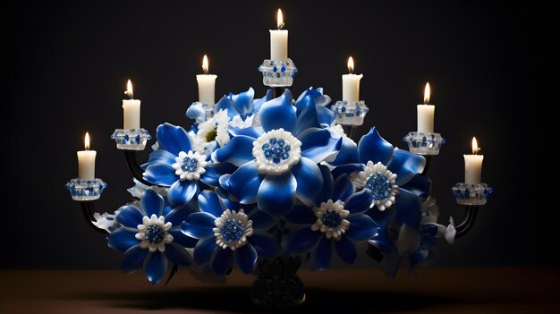 Photo hanukkah flower menorah