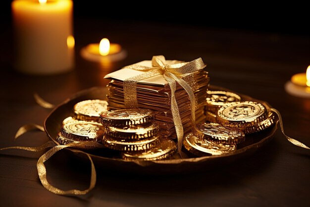 Hanukkah gelt in golden wrappers